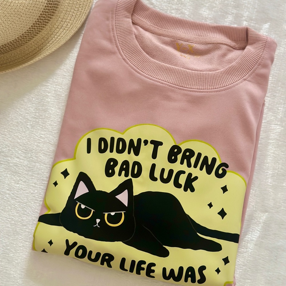 Black Cat Doesn’t Bring Bad Luck Graphic Tee For Unisex In Extra Small Or Small